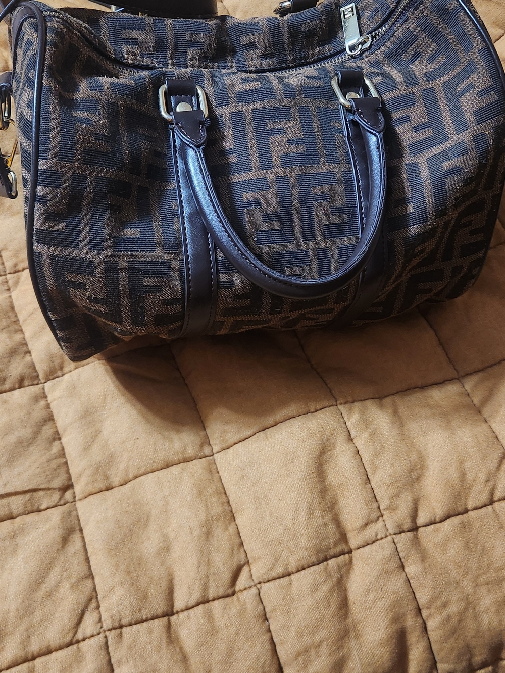 Fendi Brown Monogram Satchel with Dark Leather Trim